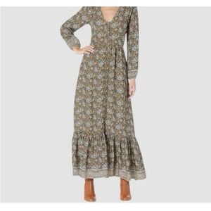 Faherty M Toluca Tiered Long Sleeve Maxi Dress in Merlot Bordeaux Floral S